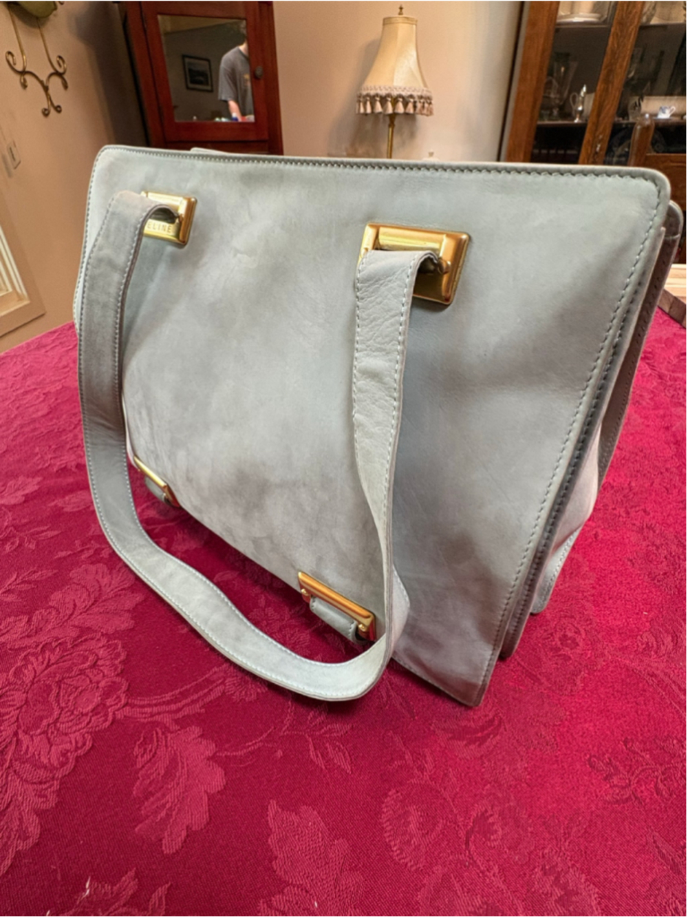 Celine Greenish-Grey Nubuck Shoulder Bag with Gold Hardware - Picture 1 of 11